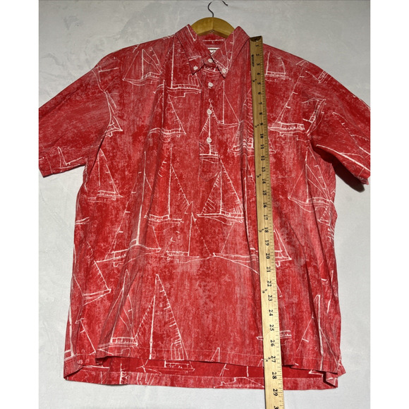VTG Kahala Mens Hawaiian Shirt Large Red Sailboats 1/4 Button Collared Pullover - Picture 9 of 12